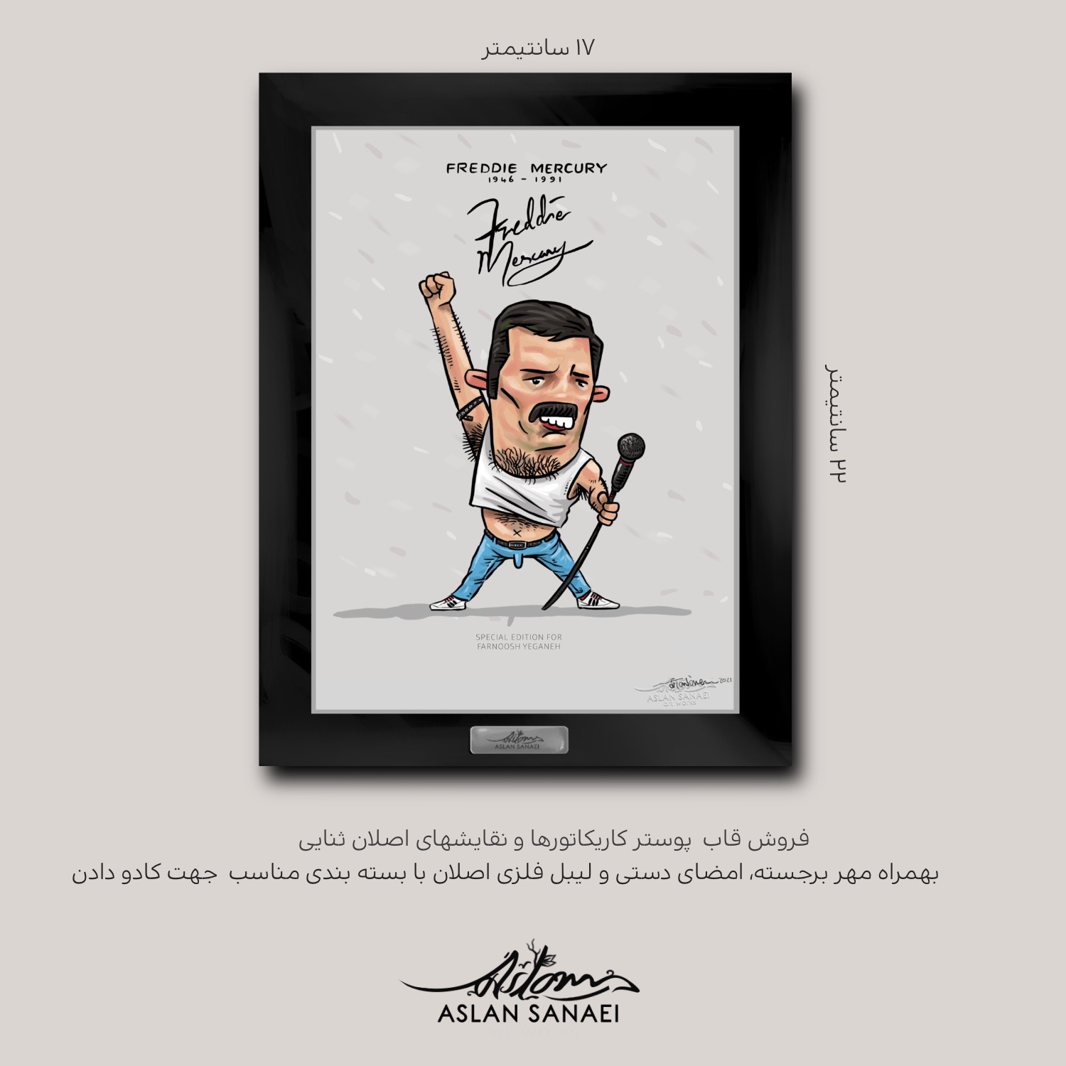 قاب پوستر کاریکاتور فردی مرکوری Freddie Mercury
