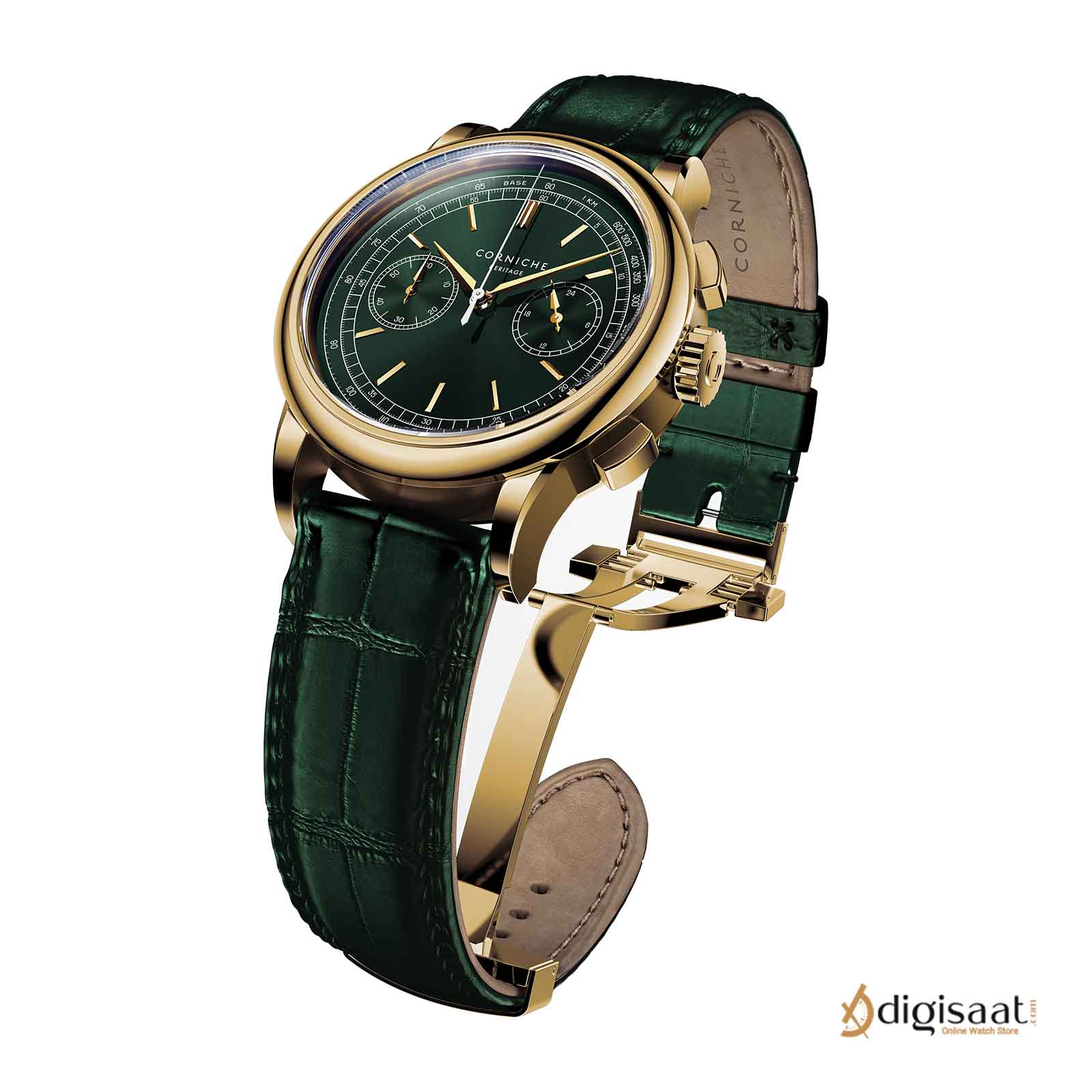 ساعت مچی مردانه کورنیش  Corniche heritage chronograph Yellow Gold with Green Dial