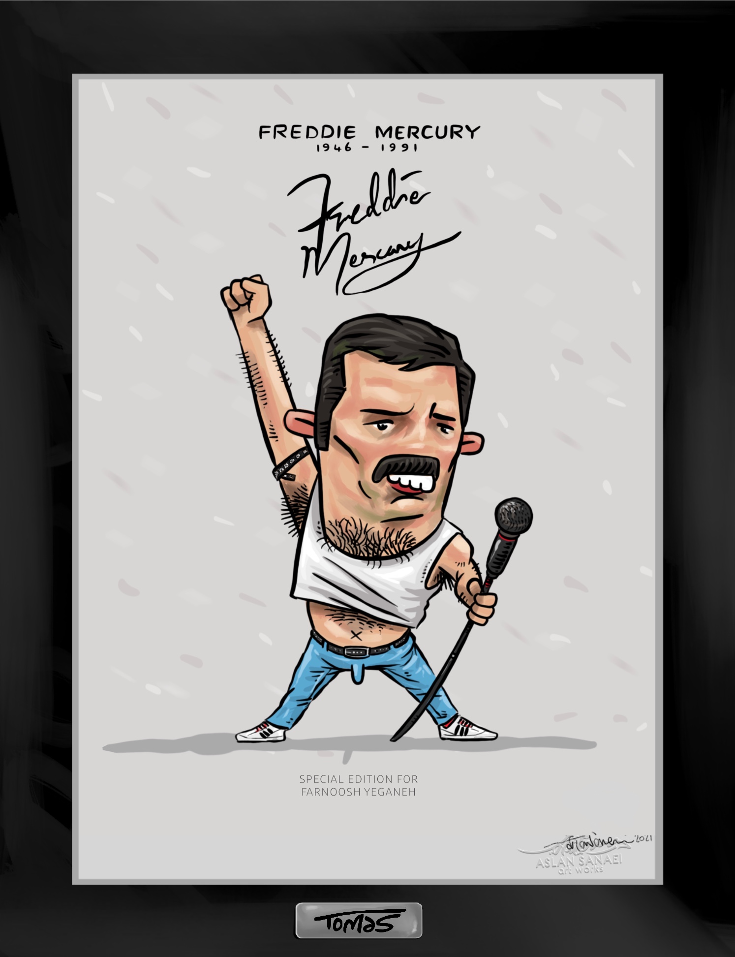 قاب پوستر کاریکاتور فردی مرکوری Freddie Mercury